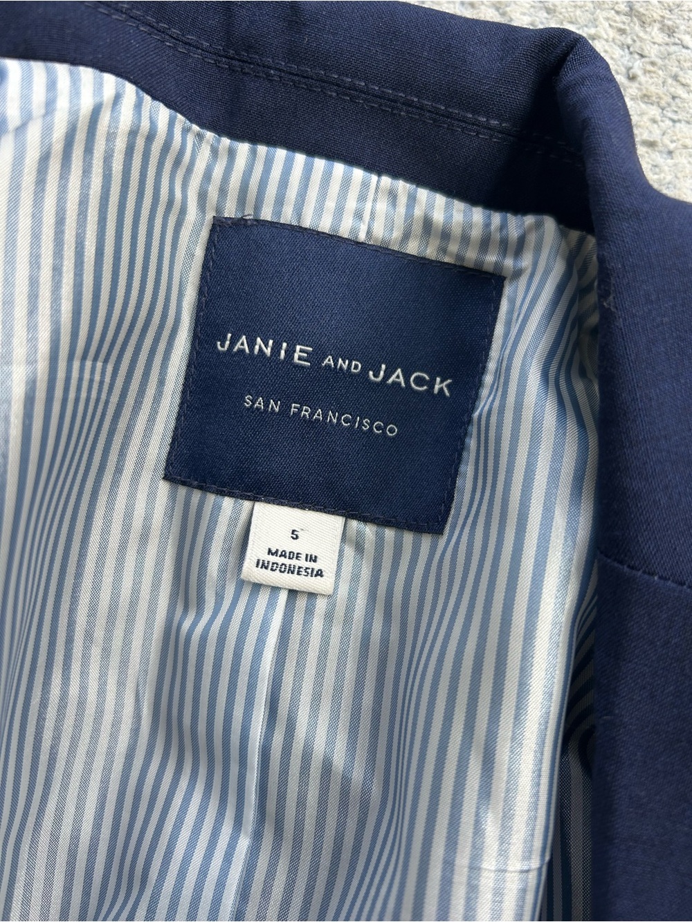 Janie and Jack Boys Navy Blue Suit Jacket Blazer Size 5 wedding 2-Button wool - Picture 3 of 9